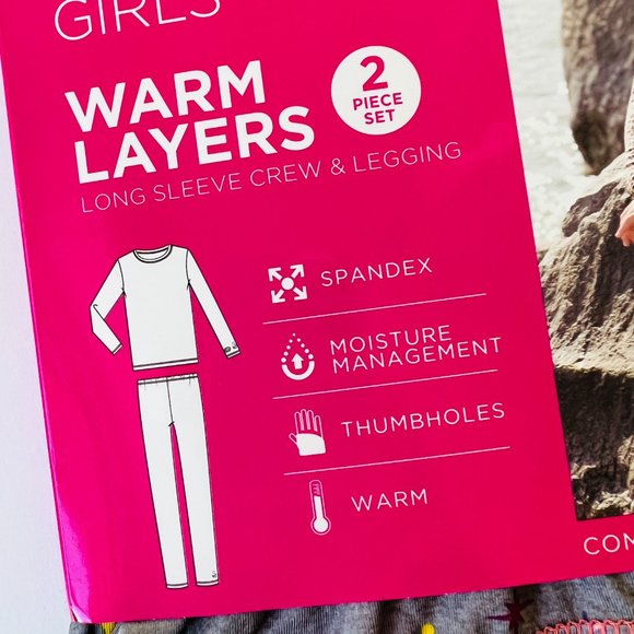 CUDDL DUDS Girls 2 Piece Stretch Poly Long Sleeve Crew & Leggings NWT Size XL - Picture 6 of 6